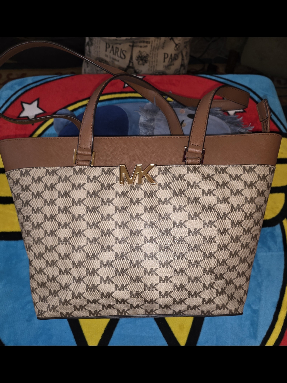 New Michael Kors Brown Logo Tote Bag - MK Signature Canvas